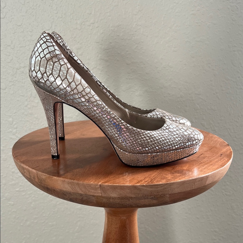 White House Black Market Metallic Snakeskin Heels